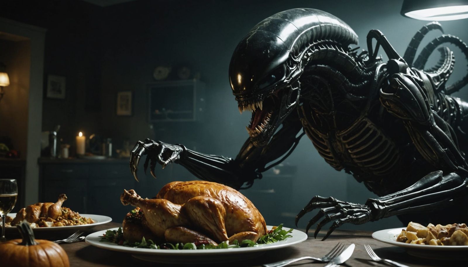 Xenomorph Chestburster Emerges from Thanksgiving Turkey