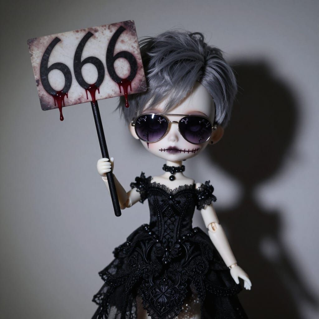 Gothic Doll with Sutured Face and 666 Sign