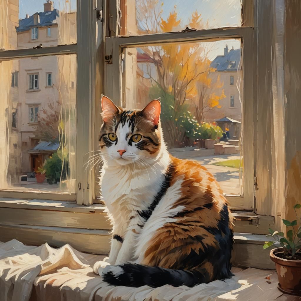 Impressionist Cat Contemplates the Morning Light