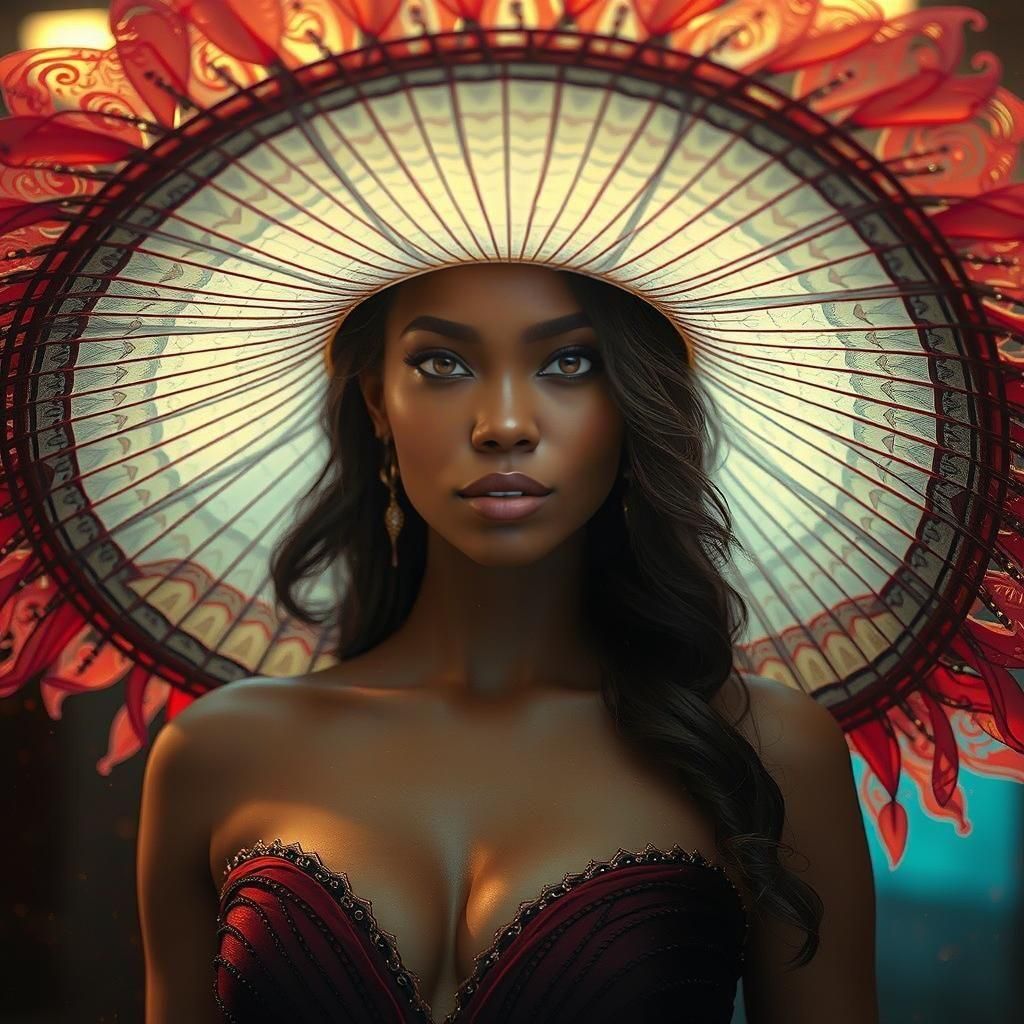 Elegant Woman in Oversized Hat: Art Nouveau Portrait