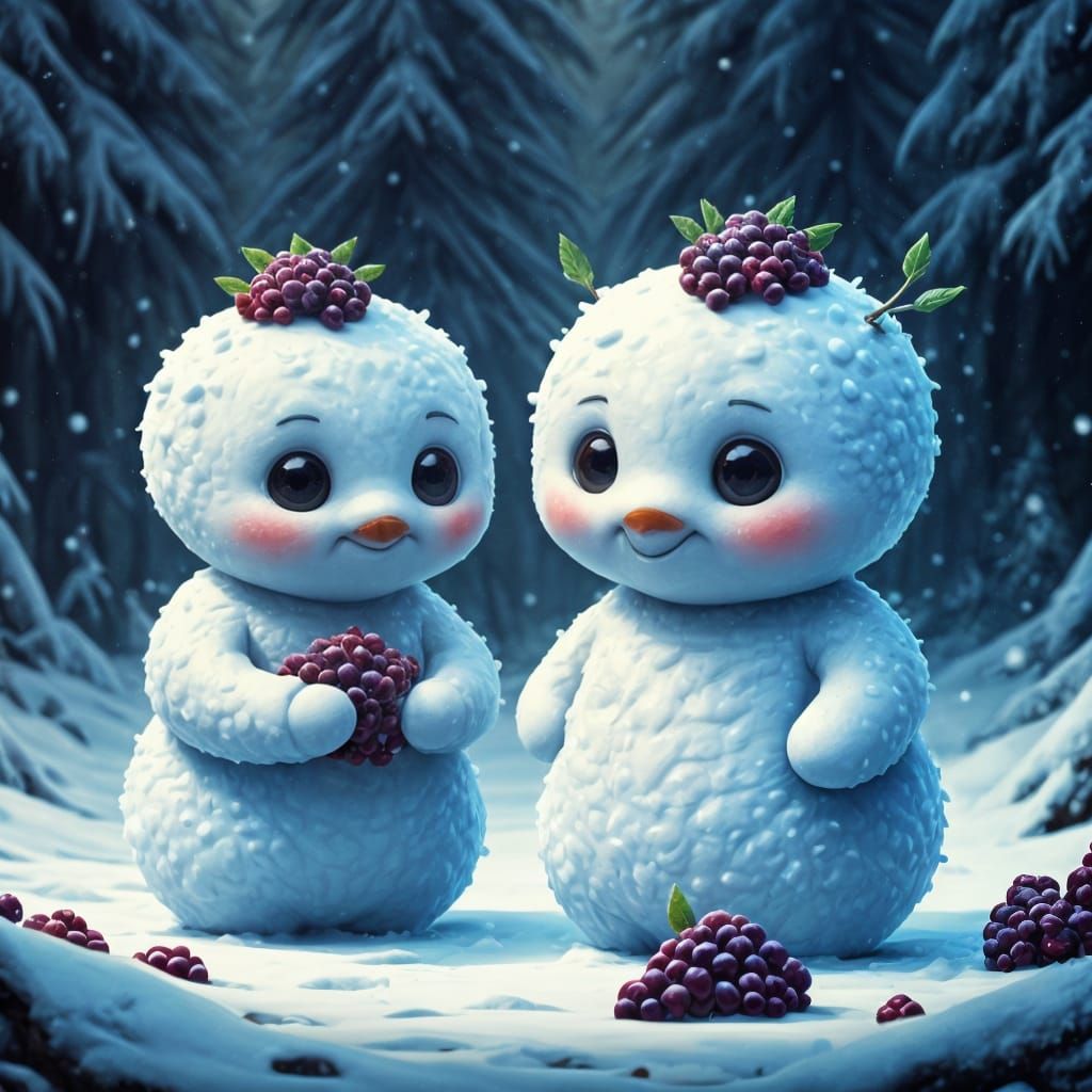 Cute Snow Creatures Collecting Crystal Berries