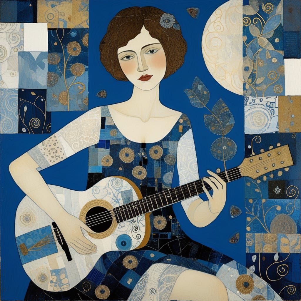 Masterpiece Guitarist in Mixed-Media Style