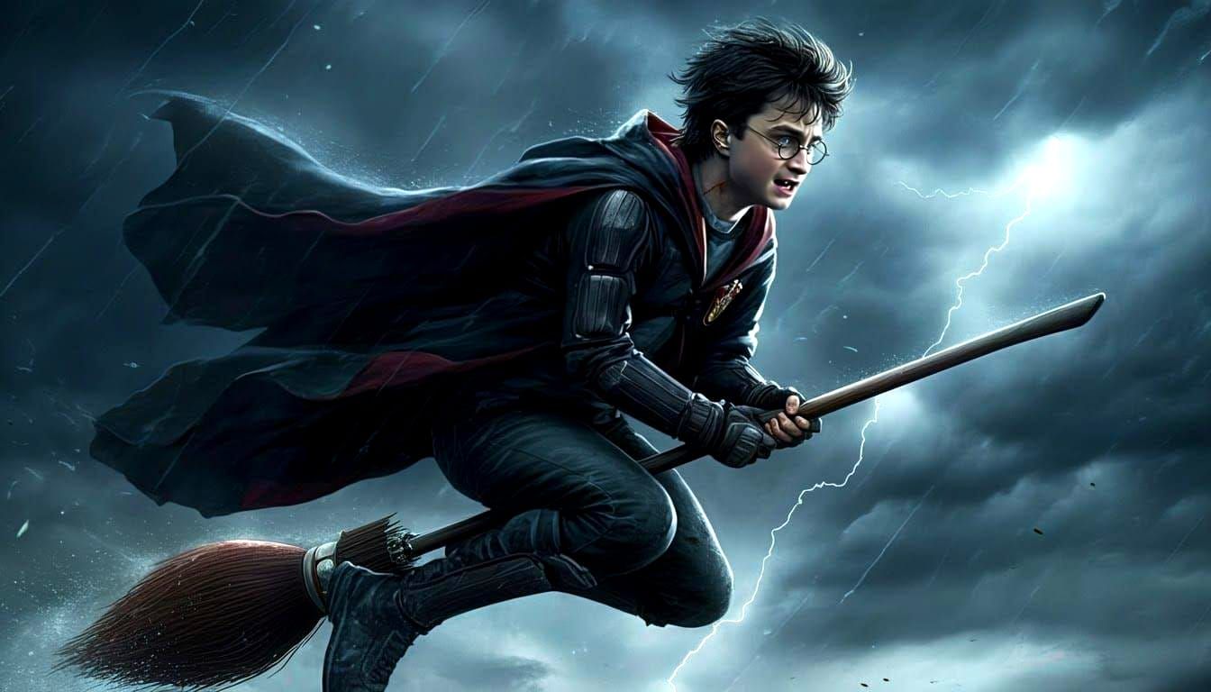 Harry Potter's Stormy Quidditch Match in Hyperrealism