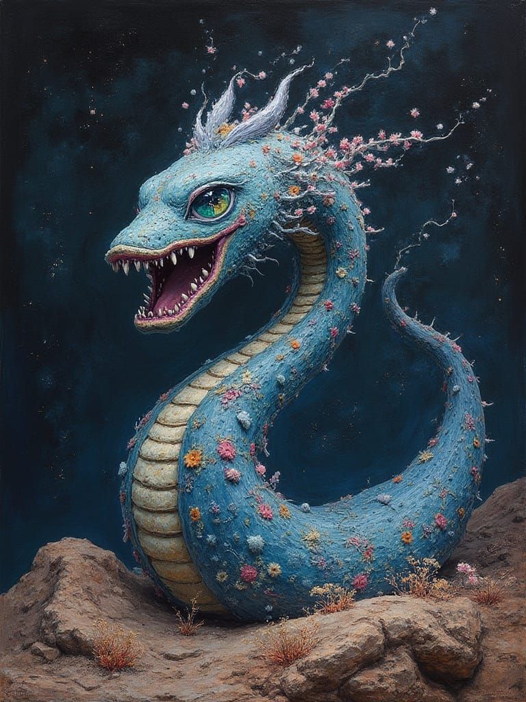 Freestanding Colossal Biolucent Denim Sandworm in Dramatic Pause Vanishing Point Trompe L'oeil