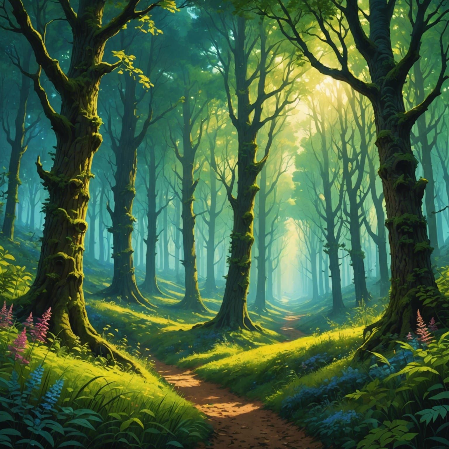 Magical Forest in Colorful Anime Style