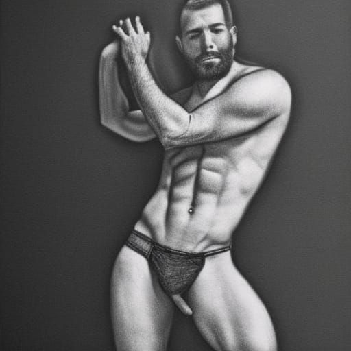 Hyperdetailed Charcoal Drawing of a Hairy Chested Man