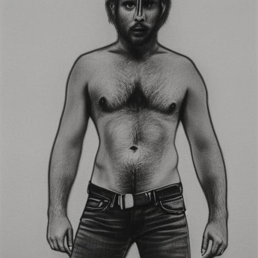 Detailed Charcoal Drawing of a Man in Jeans