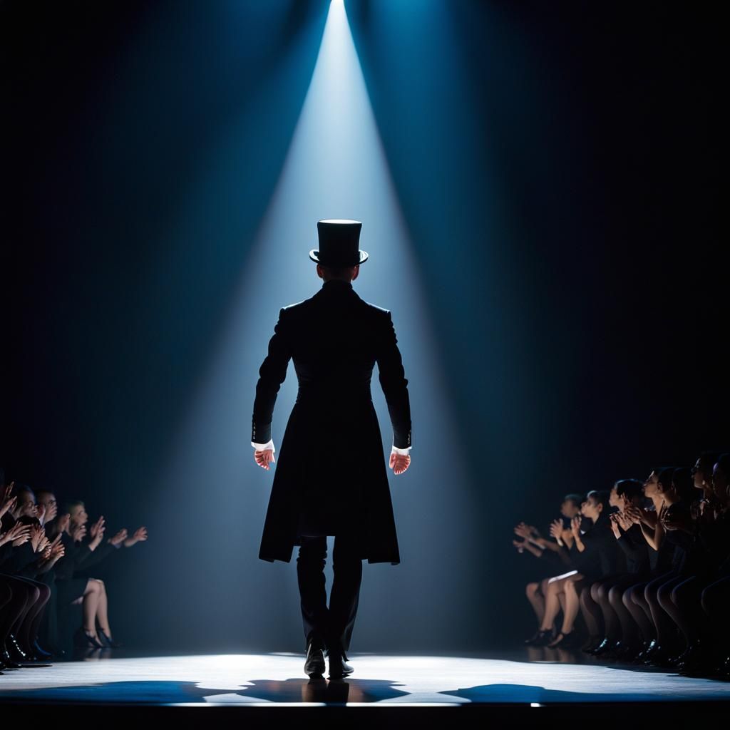 Silhouette of Dancer in Spotlight on Stage