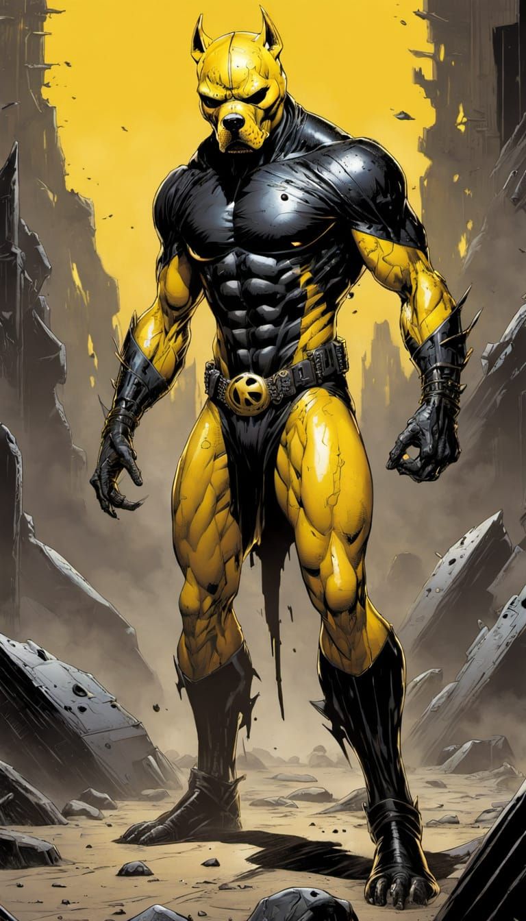 Sci-Fi Pitbull Terrier Villain in Vanta Black and Yellow