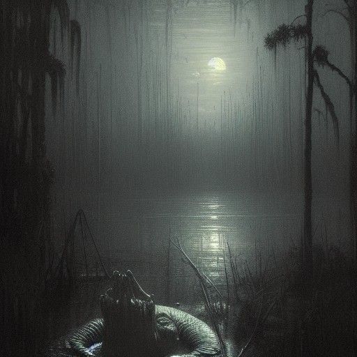 Swamp alligator moon