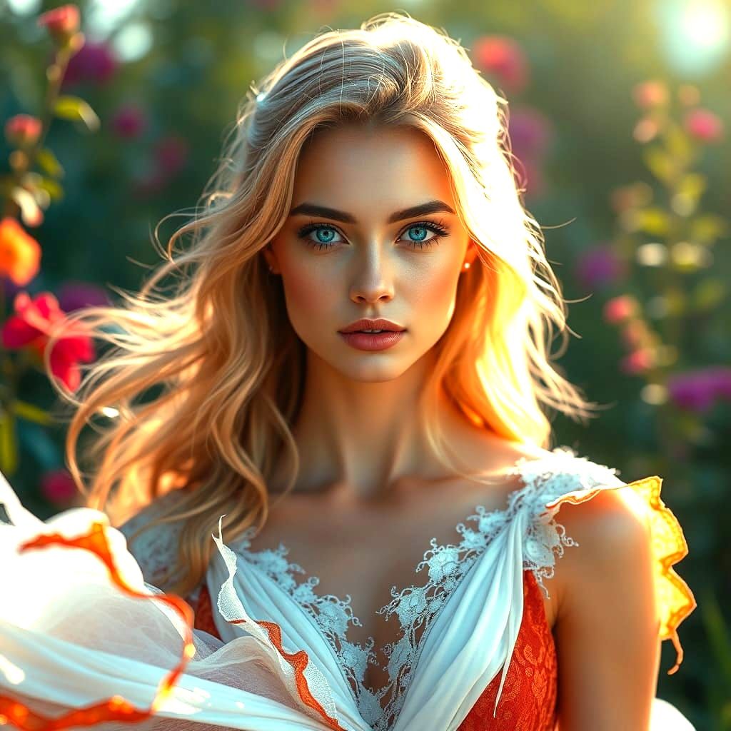 Stunning Woman in Torn Dress, Detailed Matte Painting