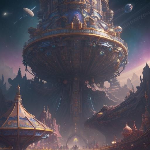 Outer Space Amusement Park: Detailed Matte Painting