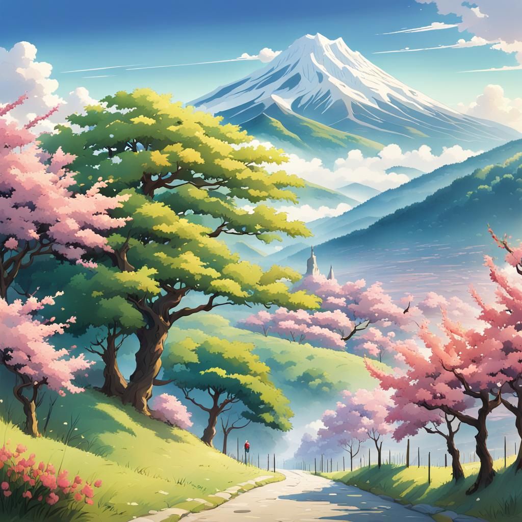 Flowering Cherry Tree in Italy, Anime Key Visual