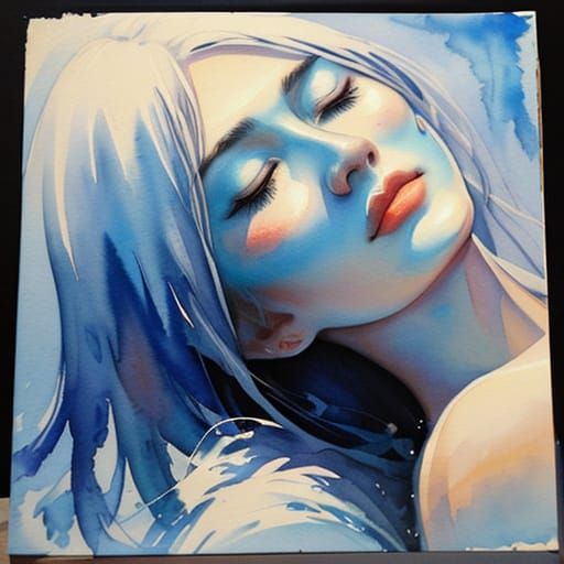 Expressionist Watercolor Portrait of a Woman in Blue