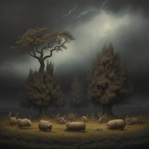 Rabbits Overrun Village in Surreal Impasto Style