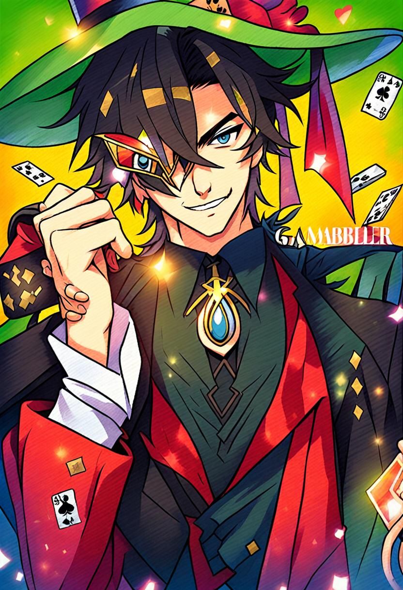 Anime Male Gambler in Japanese Style
