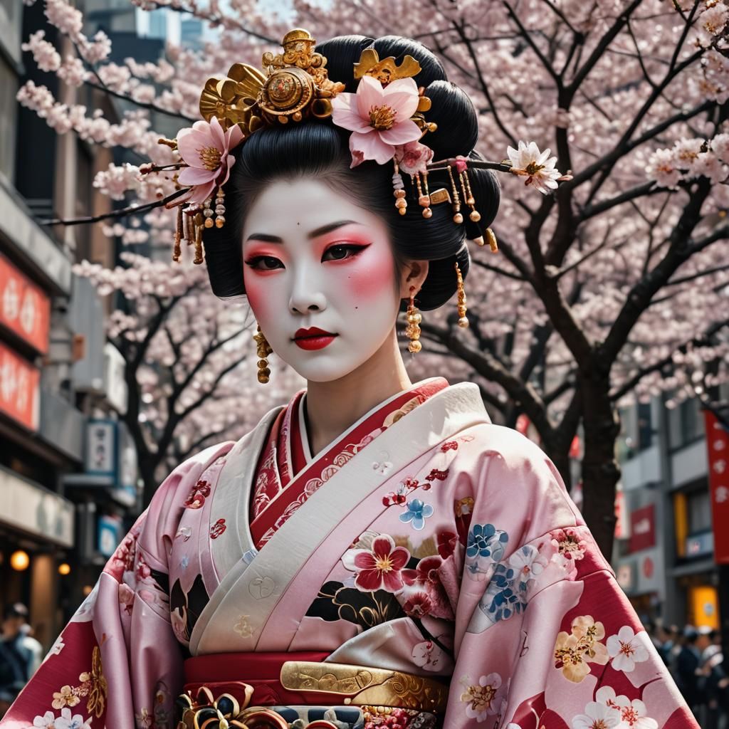 Oiran and cherry blossom