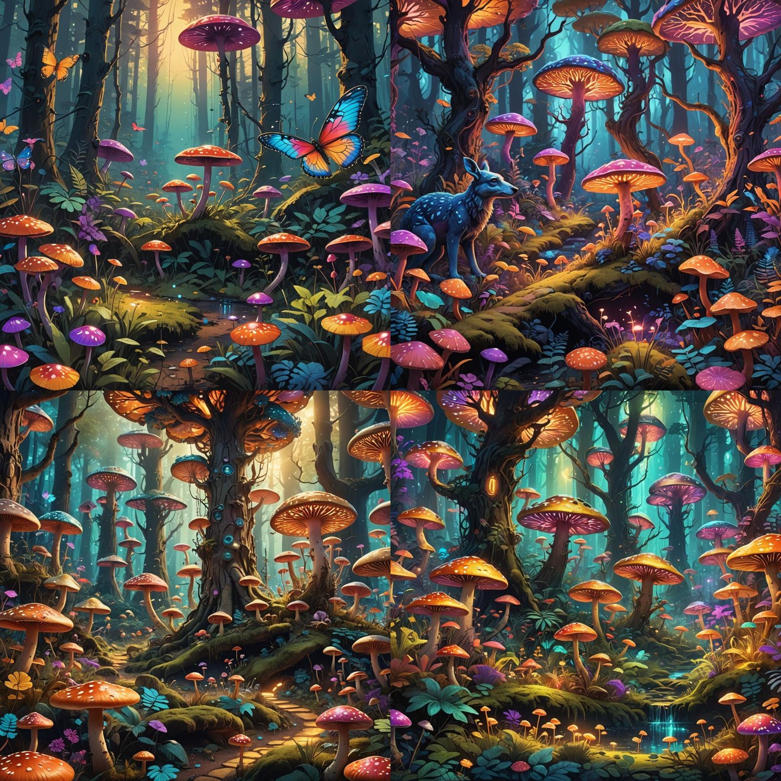 Psychedelic Animal Forest: Detailed Matte Painting