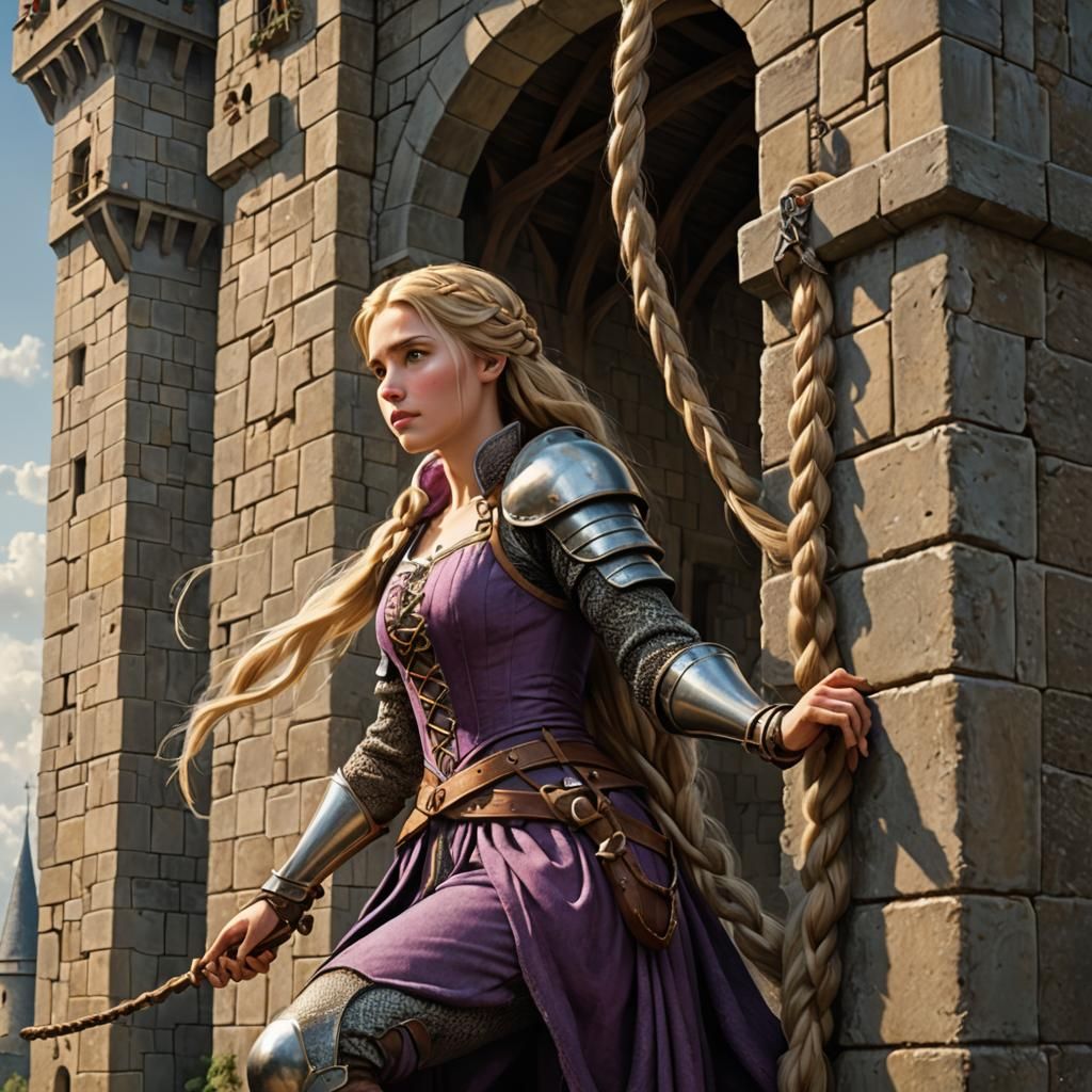Rapunzel in Tower: Medieval Fairy Tale Scene