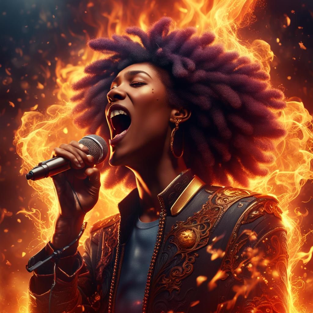 Singer with Flaming Microphone: Detailed Matte Painting
