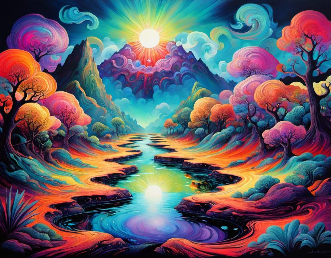 Vibrant Surreal Dreamscape in Expressionist Style