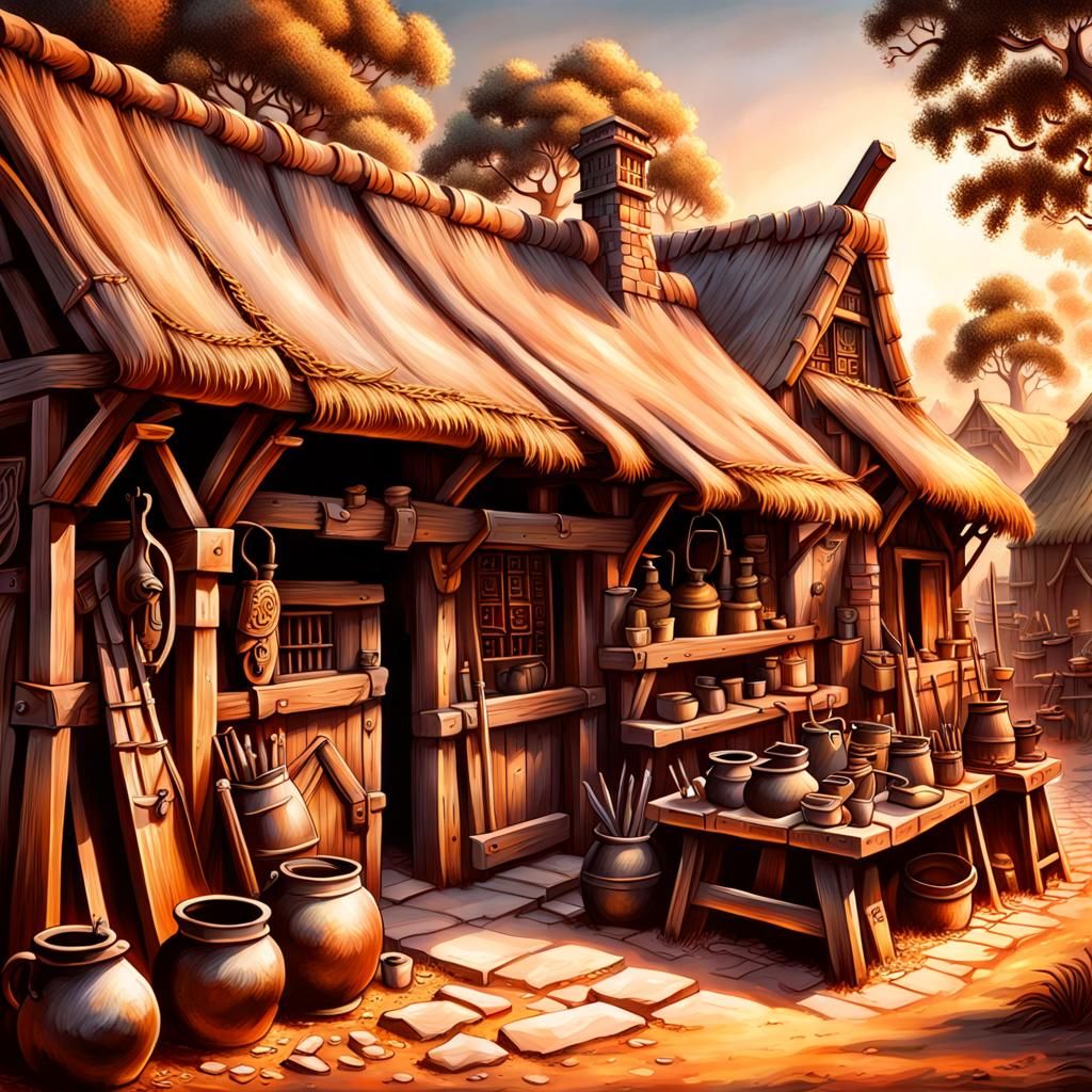 Detailed Iron Age Village with Blacksmith