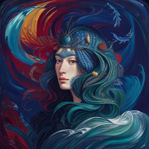 Botticelli-Inspired Portrait with Ocean Background