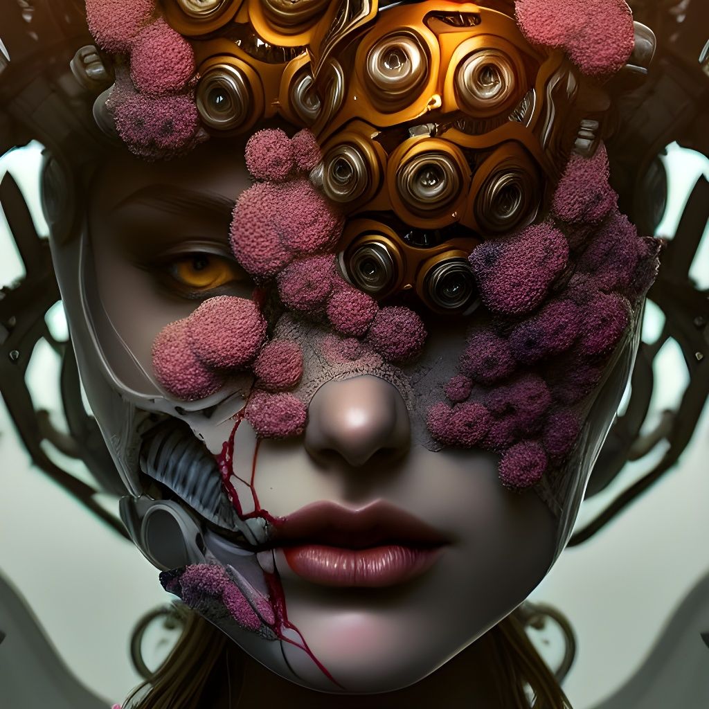 Biomechanical Marble Android with Hyperdetailed Floral Accen...