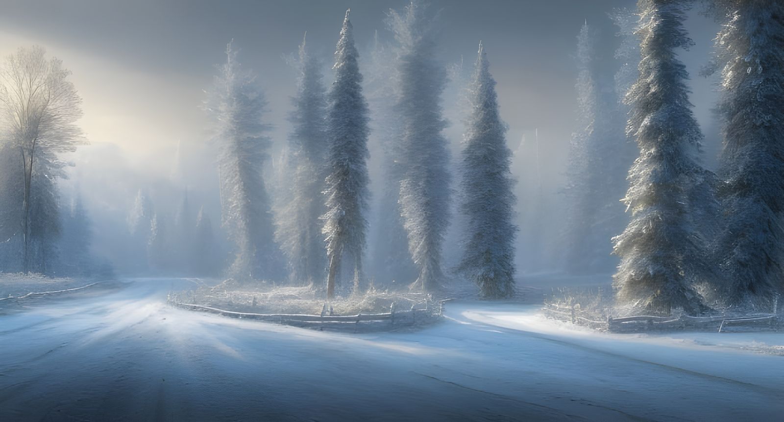 Snowy Winter Forest Landscape in Digital Art