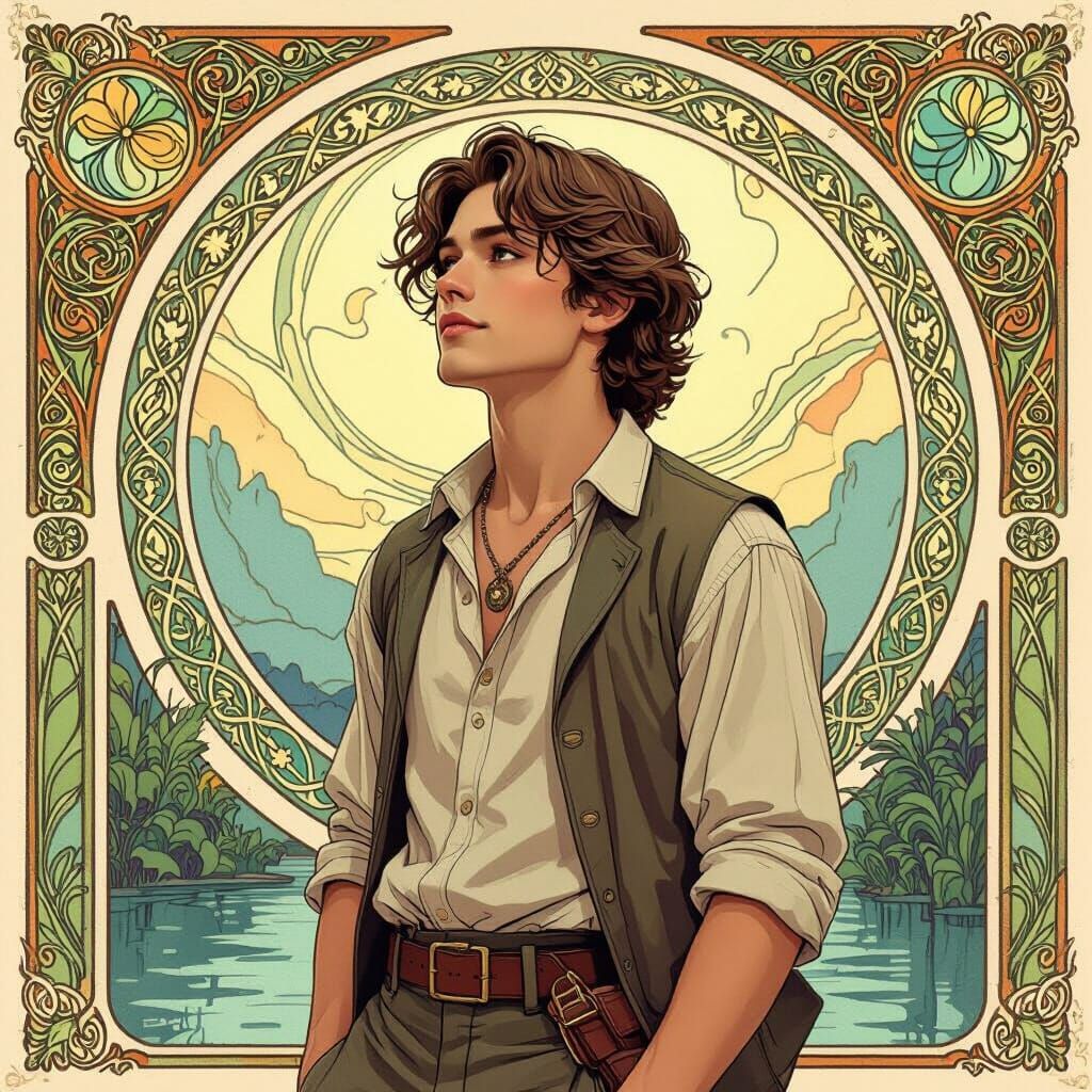 Micah in Art Nouveau Style with Atmospheric Lighting