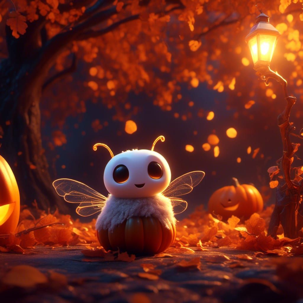 Ghost Bee on Pumpkin in Pixar Style