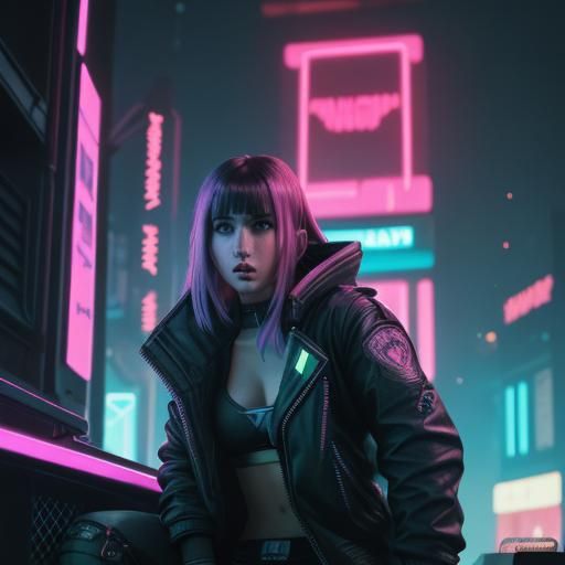 Neon Cyberpunk Cityscape in 2099 Style