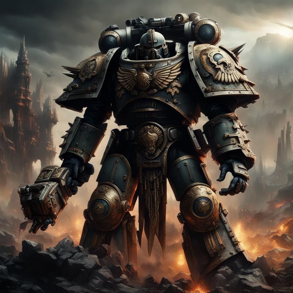 Epic Warhammer 40k Warrior in Digital Painting