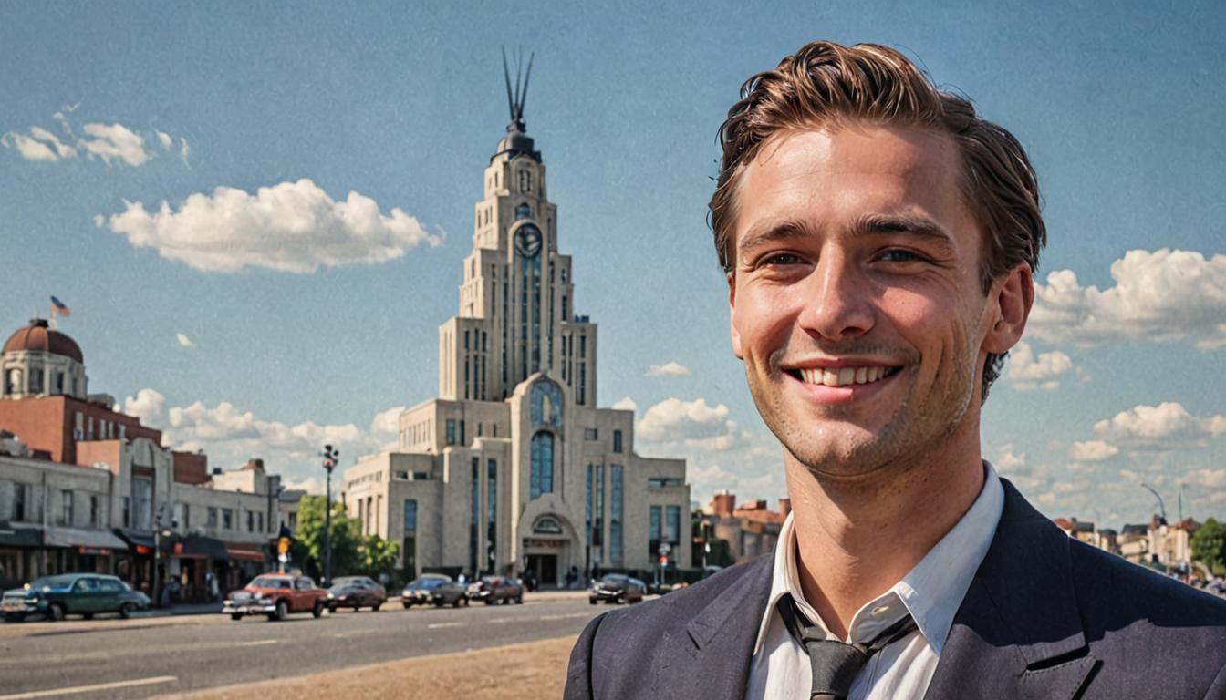 Content Young Man in Art Deco Style