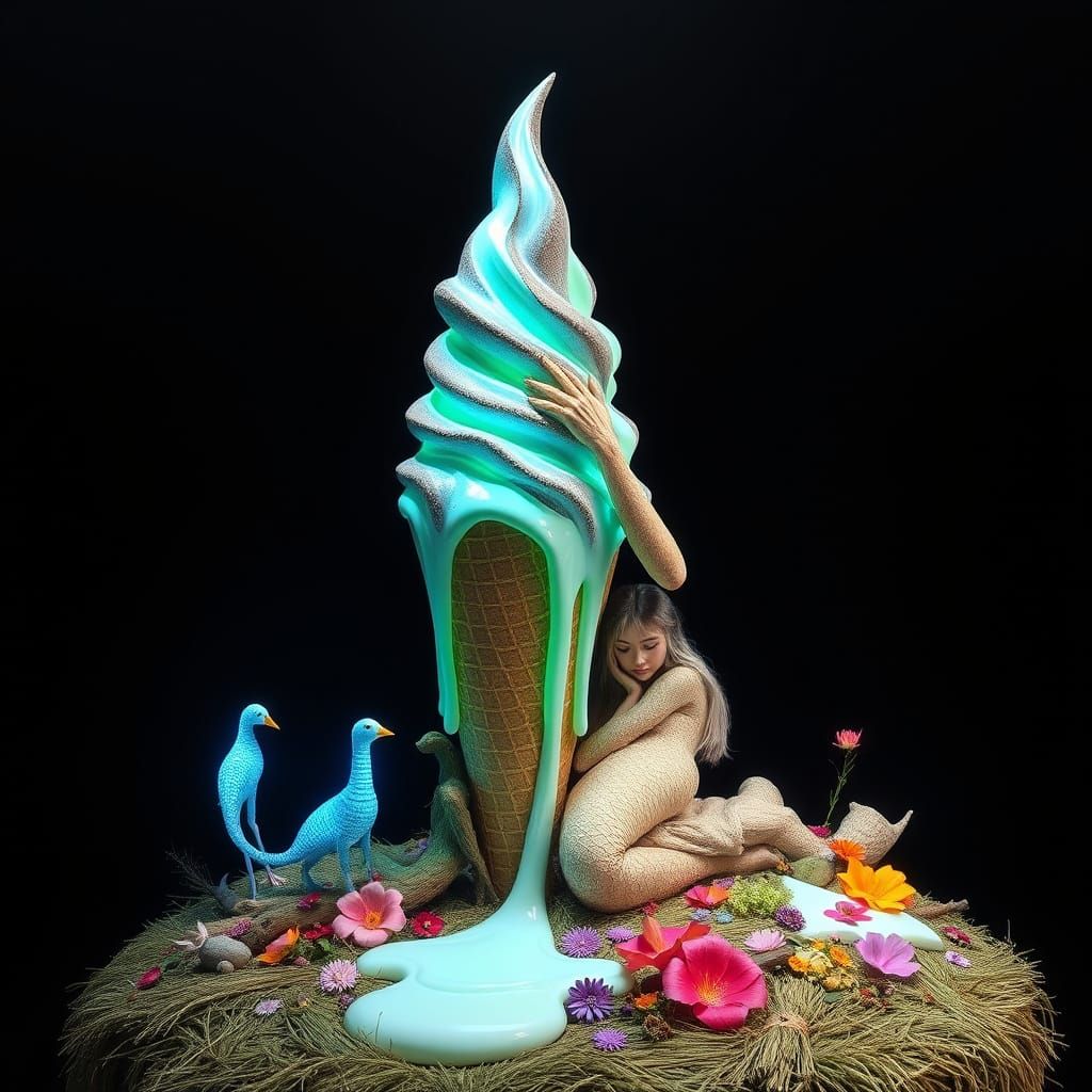 Colossal Ice Cream Sculpture with Mythical Creatures