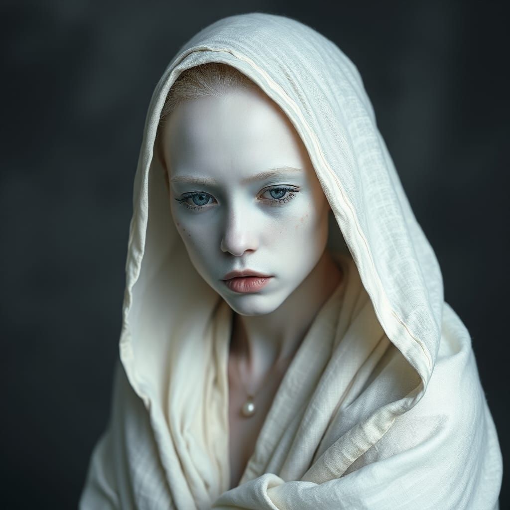 Albino Woman in Linen Robe: Ethereal Beauty