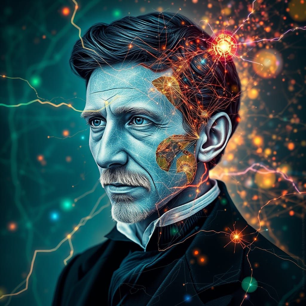 Ethereal Portrait of Nikola Tesla in Dreamlike Realism