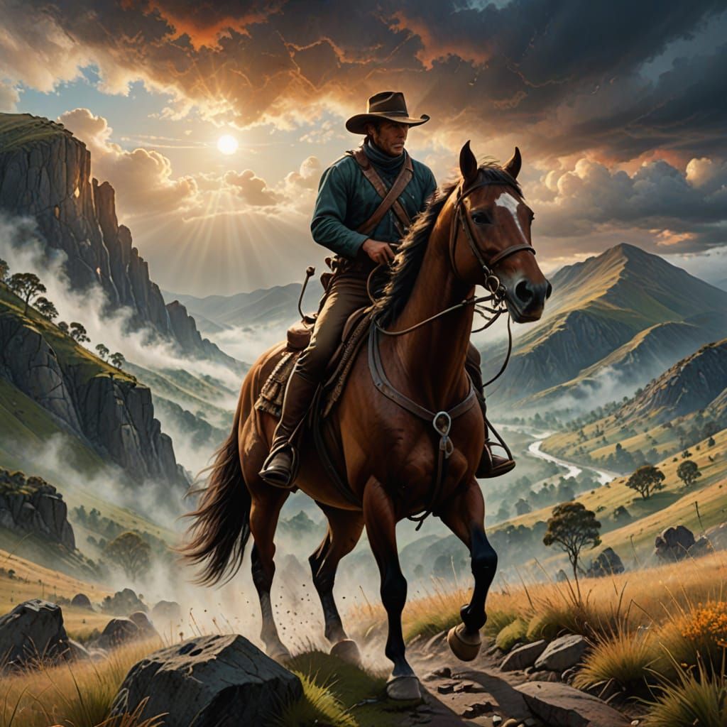 The Man from Snowy River in Vibrant Mountain Landscape