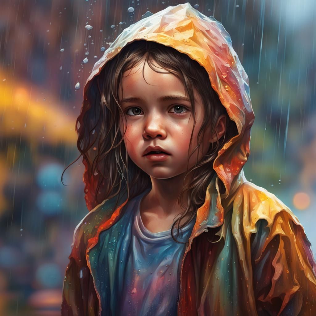 Hyperrealistic Little Girl in the Rain