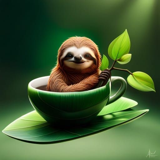 Sloth on Eucalyptus Leaf in Surreal ZBrush Style