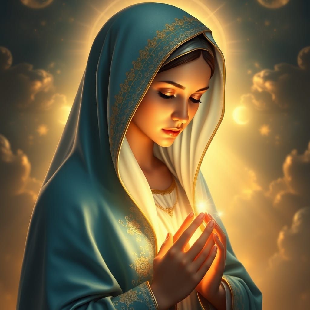 The Virgin Mary in a Soothing Blue Robe, Surrounded by Celes...