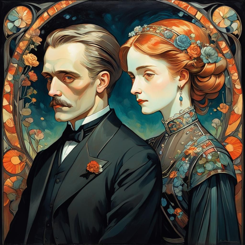 Elegant Portrait in Jugendstil and Symbolism Style