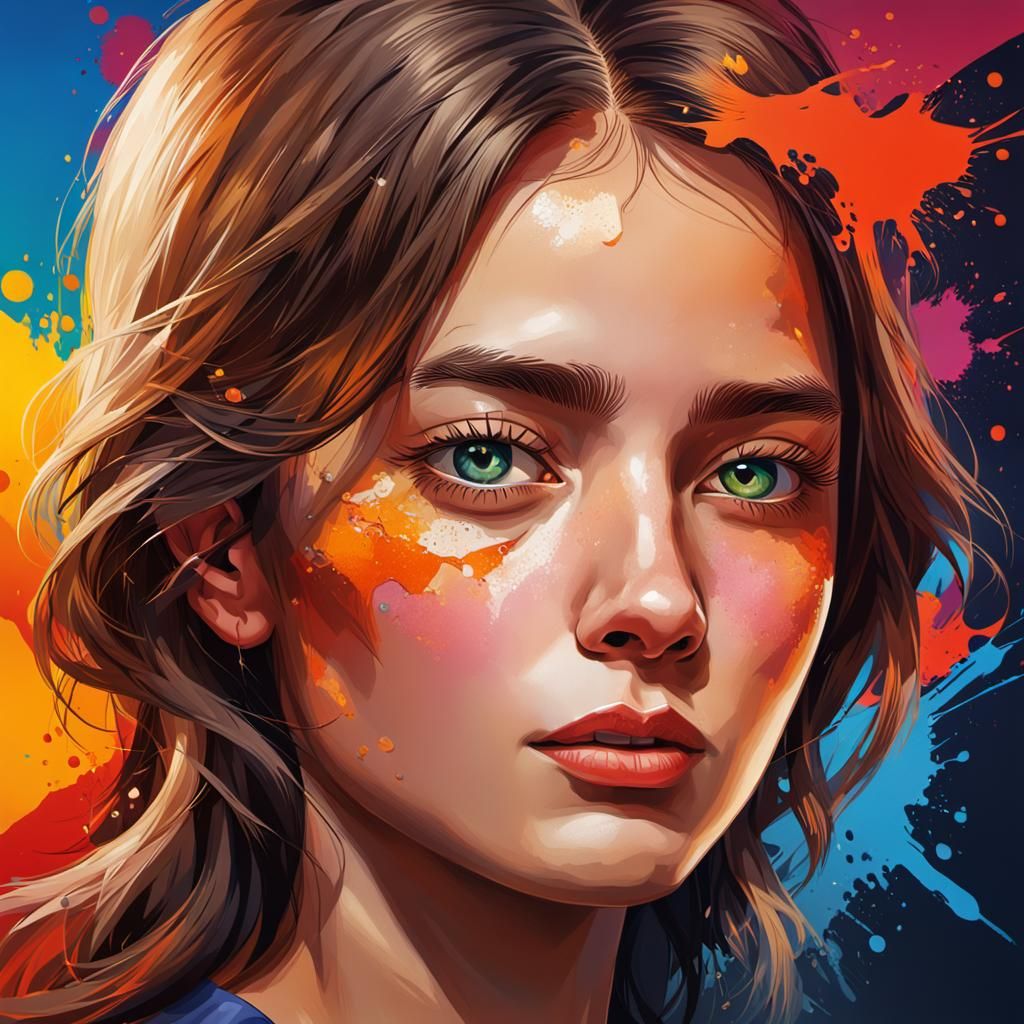 Hyperrealistic Portrait of European Woman in Splash Art Styl...