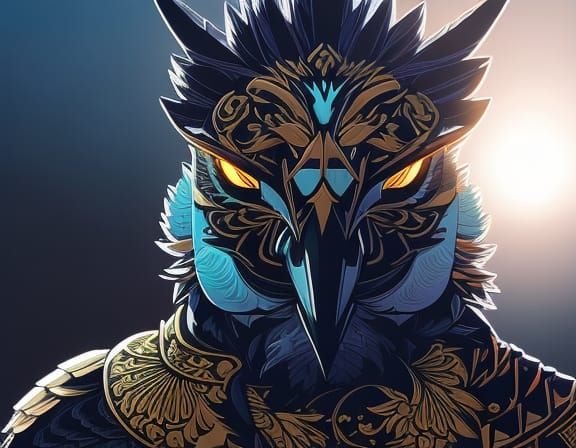 Anthropomorphic Bird Warrior in Ornate Armor