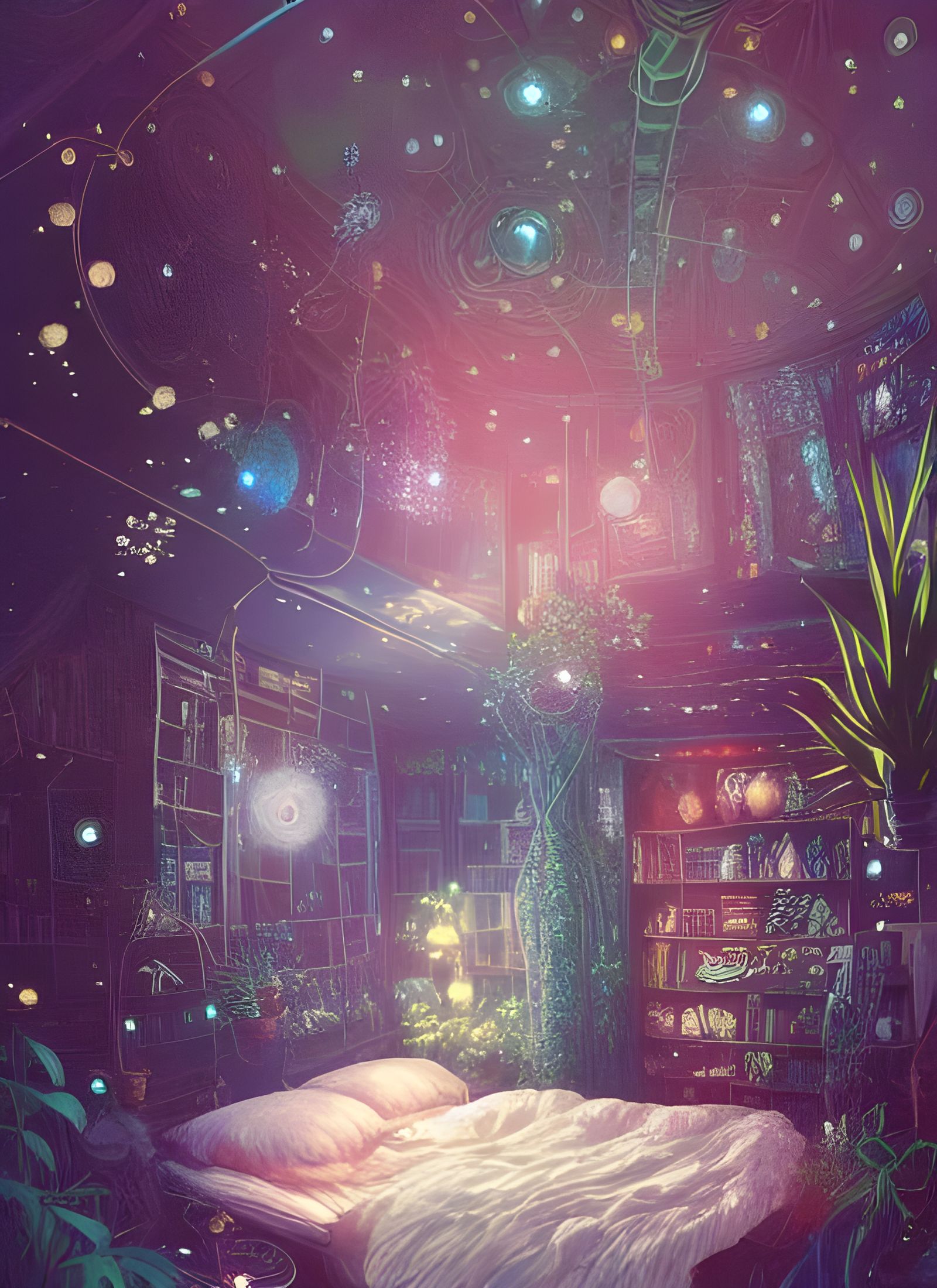 Cozy Bohemian Bedroom with Starry Ceiling