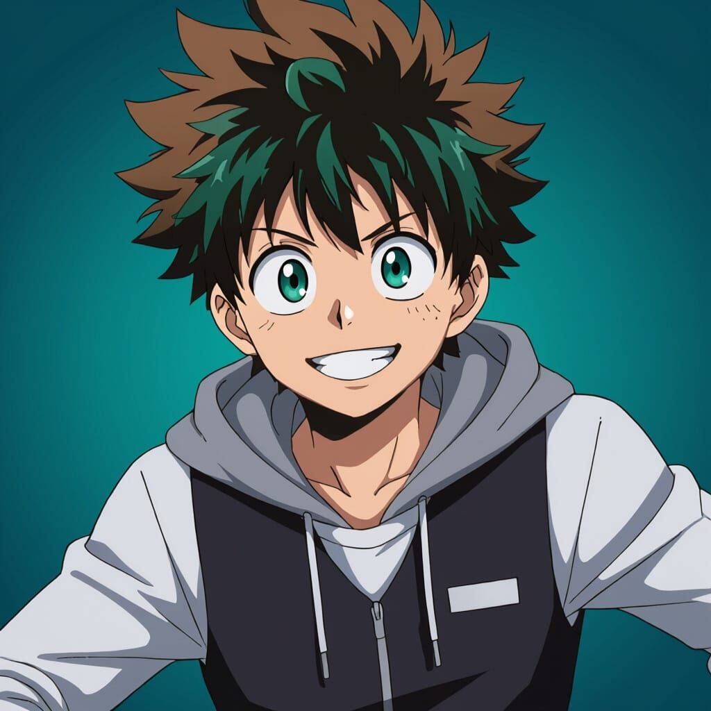 Anime Hero with Blue-Green Eyes in Hero Academia Style