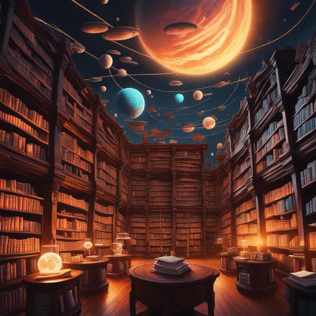 Celestial Library in Space: A Cosmic Matte Painting