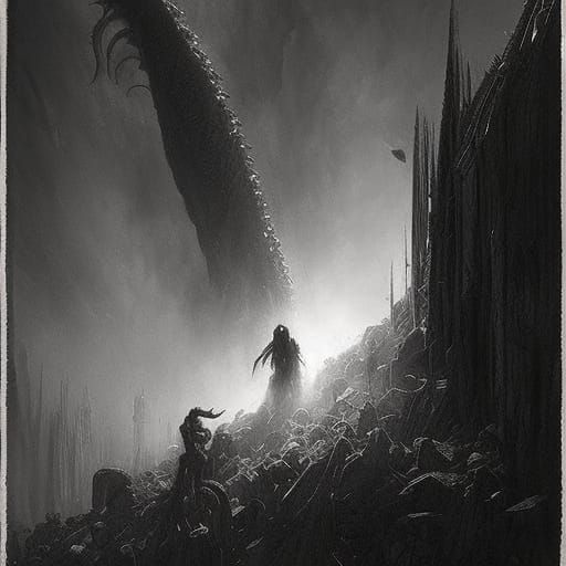 Horror Centipede Monster in Doré Style