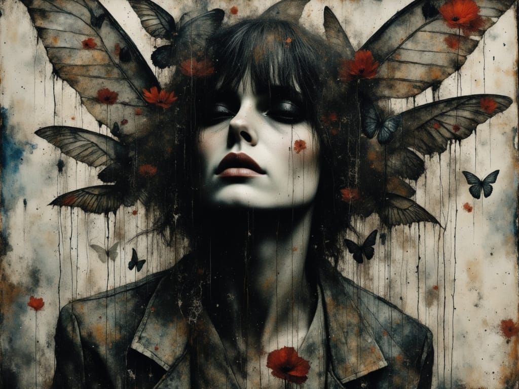 Surreal Female Figure Embodies Chaos in Watercolor and Ink