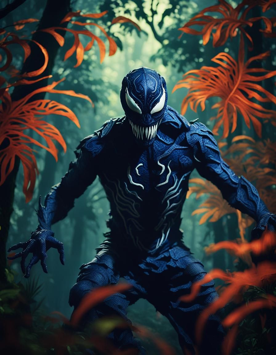 Venom Emerges from Shadows in Mystical Forest